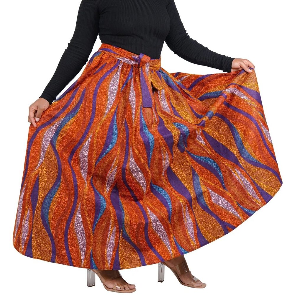 African Print Cotton Maxi Skirt with Matching Head Wrap One Size